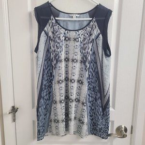 CAbi Mixed Print Tunic Style Sleeveless Top Blouse